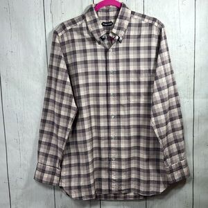Tom Ford Shirt Mens Plaid Classic Casual Button Down Size 40/15.5 Brown Pink